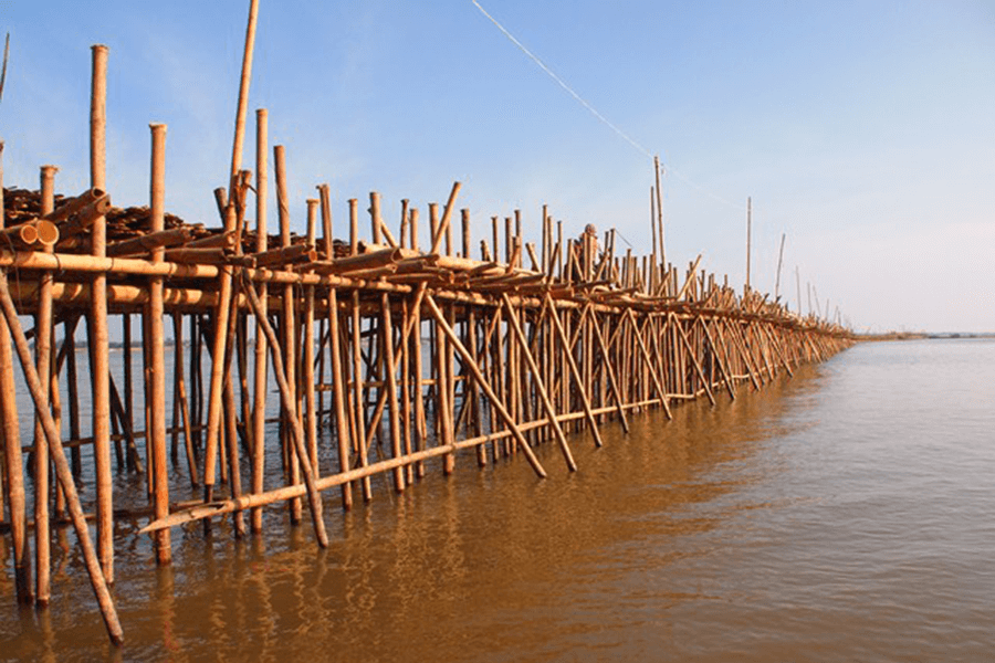 Bamboo Bridge Kampong Cham in the Mekong Delta and River