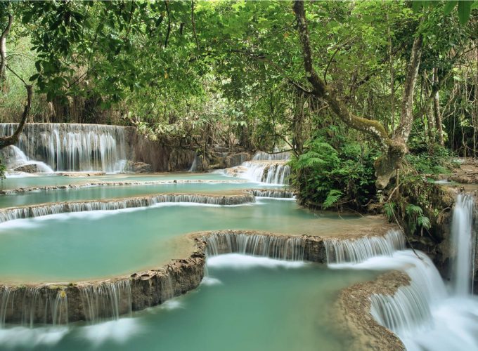 visit kuang si waterfalls in Highlights of Northern Laos Tour - Find My River Cruise