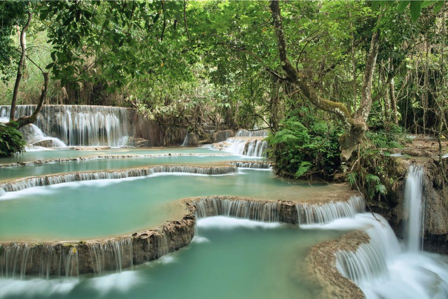 visit kuang si waterfalls in Highlights of Northern Laos Tour - Find My River Cruise